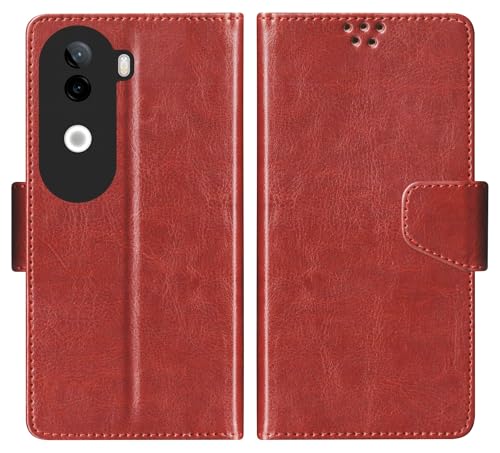 Image of SBMS Flip Cover for iQOO Z9s 5G / Vivo V40e 5G Back Cover Case with Magnatic Closure | Inbuilt Stand | Card & Money Pocket (Brown)