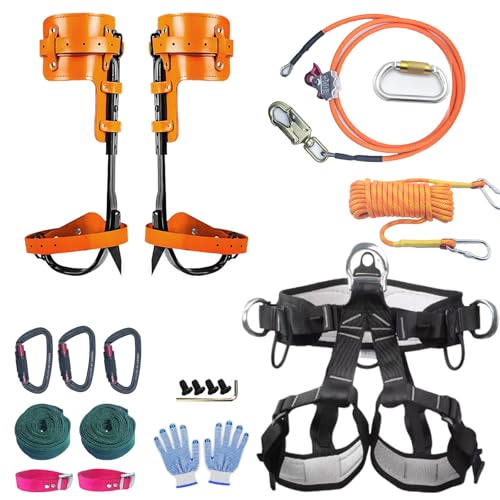 Lydnvjx Tree Climbing SpikesTree Climbing Gear with Adjustable Climbing Straps and Steel Core Flip Line Arborist Equipment for Climbers Hunting Fruit Picking Tree Climbing Equipment
