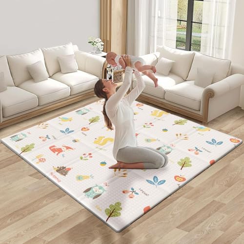 Image of Hiaksedt Baby Play Mat 47 x 47 Inch Baby Playpen Mat, Foldable Baby Foam Mat, Reversible Baby Floor Mat for Infants & Toddlers, Portable Waterproof Activity PlayMats for Playpen.