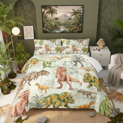 Image of QOOMO 3D Dinosaurs Kids Bedding Set, Black Jurassic Animals Comforter Full Size, Suitability Girs and Boys Black Decorate a Room 1 Comforter Set 2 Pillowcases