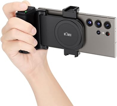 KIWIFOTOS Travel Phone Camera Grip Smartphones Camera Handle with Remote Control & Cold Shoe Mount for Xiaomi 17 15 Ultra Samsung S24 Mate 60 Selfie Vlog Video Shooting