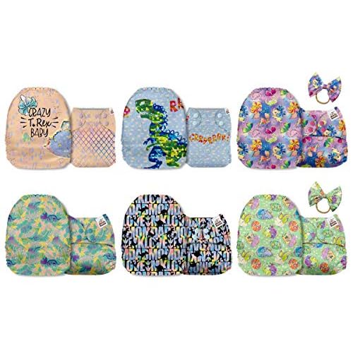 Mama Koala 3.0 Cloth Diapers for Babies with AWJ Lining, 6 Pack with 12 5-Layer Bboo(No Microfiber) Cloth Diaper Inserts - Reusable and Washable Pocket Diapers(12-My Warm Heart)