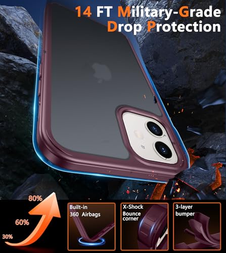 Image of FNTCASE for iPhone 12 Case: for iPhone 12 Pro Translucent Matte Back Cover, Metal Button, Shockproof Military Grade Drop Protection- Rugged Durable Protective Bumper (Red)