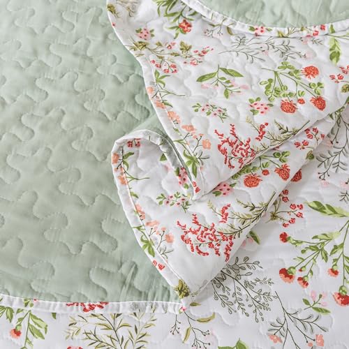 NEWLAKE Quilt Bedspread Sets - Blooming Classic Floral Pattern Reversible Coverlet Set, Queen Size