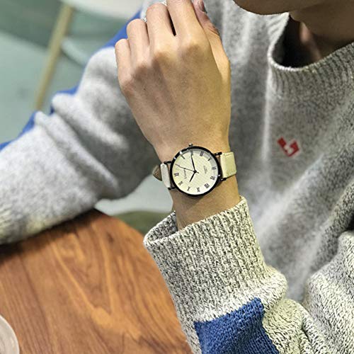 Yiwa - Reloj de pulsera para hombre y mujer, estilo simple, cuarzo, correa de piel sintética, color Gris grand