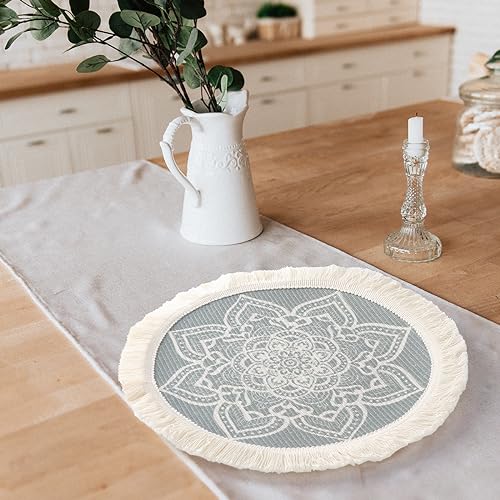 Set de table lavable rond tissé vert foncé pour repas propre