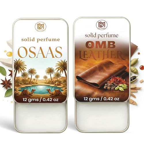 Image of Dr.Mashur Solid Perfume |OMB leather&Osaas Alcohol Free Wax Perfume Balm, Long Lasting | Pocket Tin 12g, Pack Of 2| Non Greasy Smooth Glide, Travel Friendly Men And Women