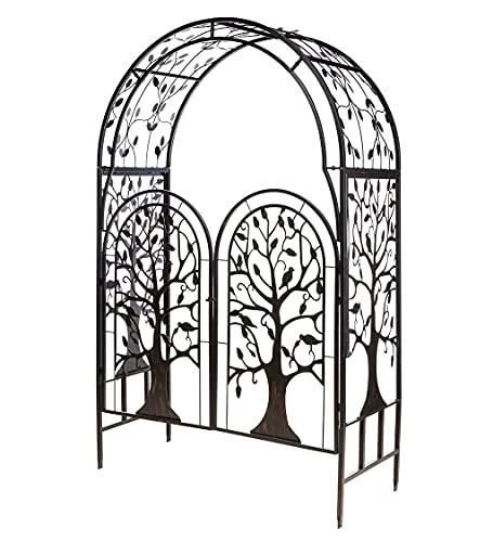 Plow & Hearth Metal Tree of Life Arched Garden Arbor w/Gate | Laser-Cut Design | Plant Support | Landscape Focal Point | Steel | 53' W x 22¾'D x 84' H