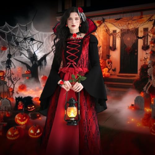 Kiyzbstoti Vampire Costume for Women Halloween Costume Vampire Dress,Vampiress Gothic Halloween Costume Medieval Cosplay Dresses (L) - image 4