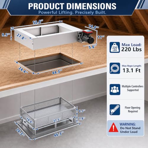 Image of Electric Attic Lift with 4-Sided Safety Rails for Garage Storage