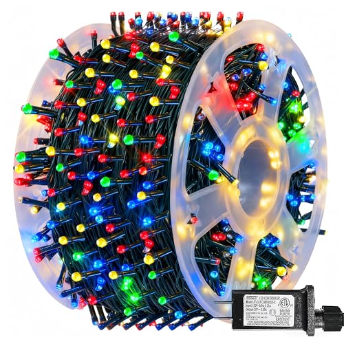 Dazzle Bright 164 FT 500 LED Christmas String Lights, Waterproof Green Wire String Lights with 8 Modes, Outdoor Christmas Decorations for Indoor Garden Party Yard Decor (Multi-Colored)