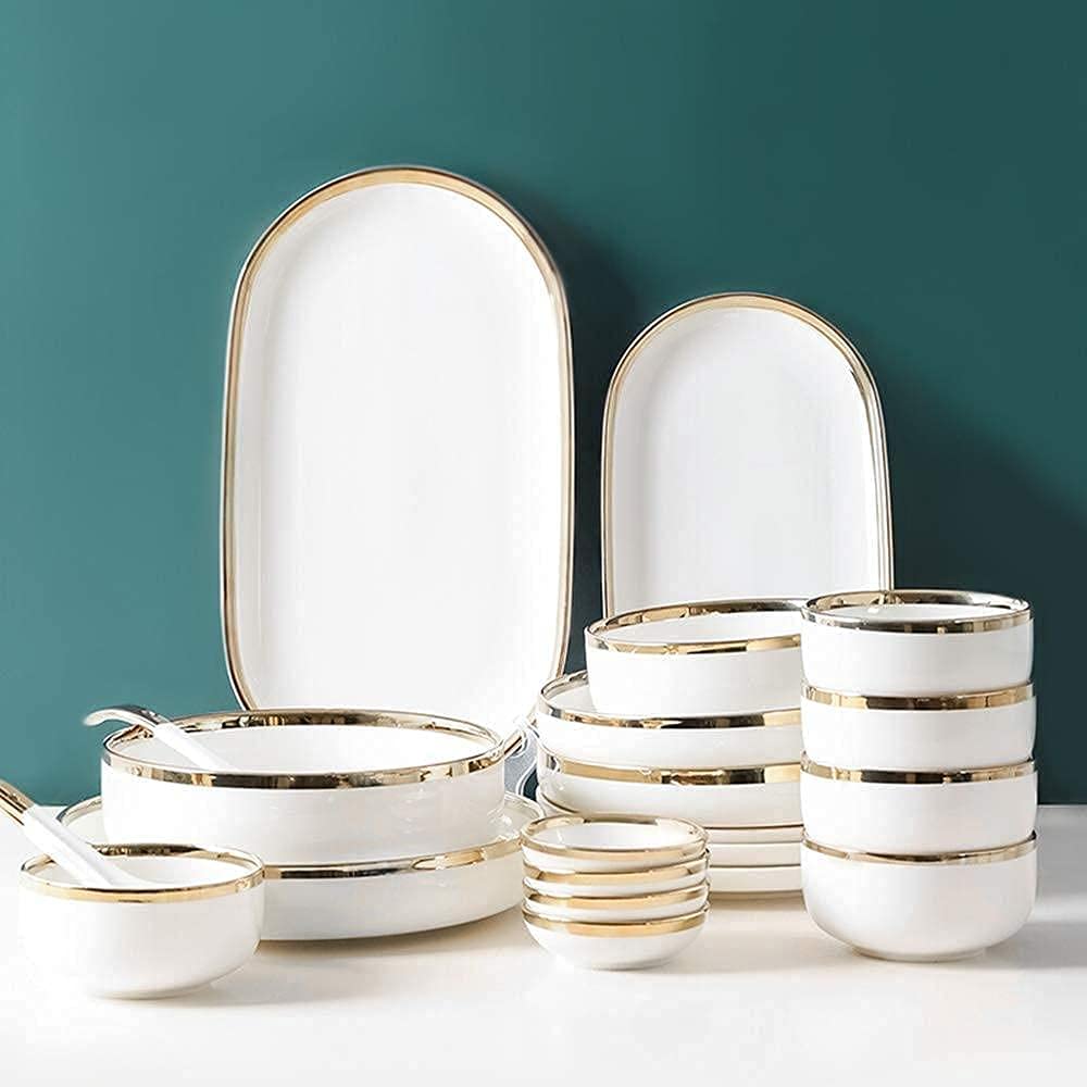 Zestaw naczyń kuchennych， Zestaw obiadowy Family Decor， Zestawy naczyń obiadowych Serwis na 2/4/6， Zestawy talerzy i misek kuchennych Białe， Luksusowa zastawa，9pcs