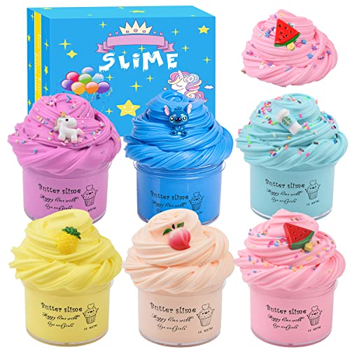 Slime Kit with 6 Pack Scented Slime,Watermelon Slime,Unicorn Slime,Latte Slime,Pineapple Slime,Blue Stitch Slime,Peach Slime,Super Soft and Non-Sticky,Surprise Slime Toys for Girls and Boys