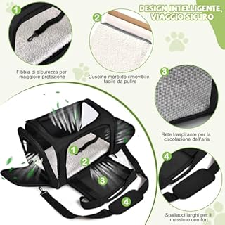ALLSOPETS Trasportino per Cani, Borsa Morbida per Cani e Gatti di Piccola Taglia, Omologata per Aereo, Borsa Pieghevole con Cuscino per Viaggio Campeggio Escursioni (Nero Opaco)