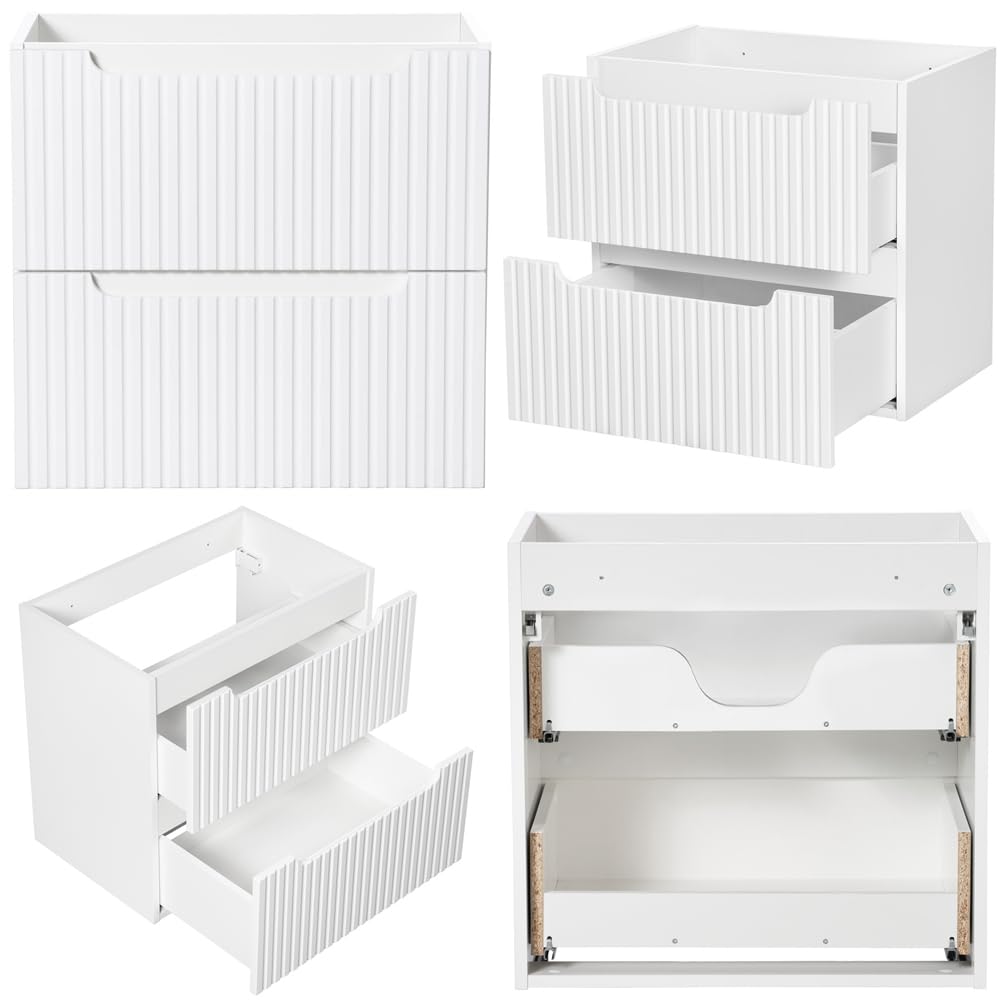 Lomadox Badezimmer Badmöbel Set 3-teilig mit 80cm Waschtisch, weiß und Eiche mit gerillter Front | inkl. LED-Spiegel, Keramikwaschbecken, Hochschrank
