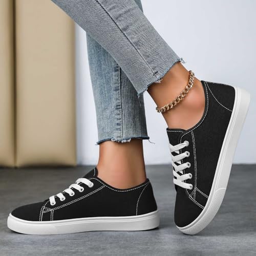 Women's Casual Canvas Sneakers Fashionable Unisex Lace Up Shoes Comfortable Flat Breathable Everyday Wear for2