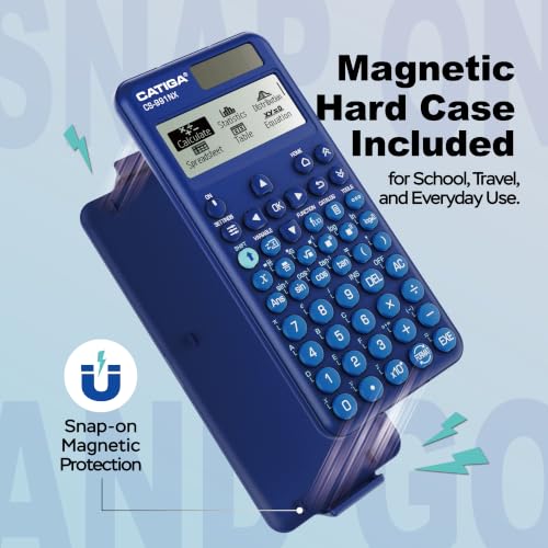 Image of CATIGA Blue Scientific Calculator with Textbook-Style HD Display, Solar & Battery Scientific Calculators for College, High School & Engineering Students, Icon Menu & Magnetic Hard Case, CS-991NX