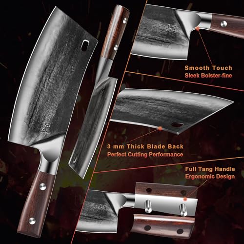 Enoking Cleaver Knife, Meat Cleaver Hand Forged Serbian Chef Knife German High Carbon Stainless Steel Vegetable Cleaver thumb #3
