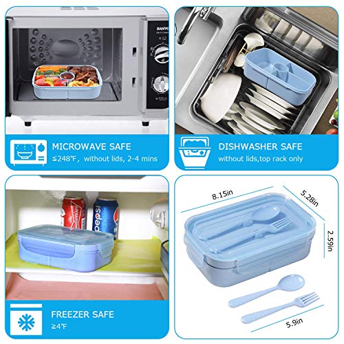 Jeopace Bento Box Kids Lunch Containers For Kids With 4 Compartments Kids Bento Lunch Box Microwave Safe (Flatware Included,Light Blue) #TOP3