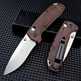 7" Axis Lock Knife,15031-2 D2 Steel Knife,Folding Pocket Knife with Wood Handle,Thumb Stud and Pocke