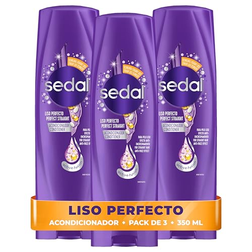 SEDAL Tratamiento Acondicionador Liso Perfecto para un cabello lacio y suave con Aceite de Macadamia, Vitamina C y Proteína de Seda 350ml x3