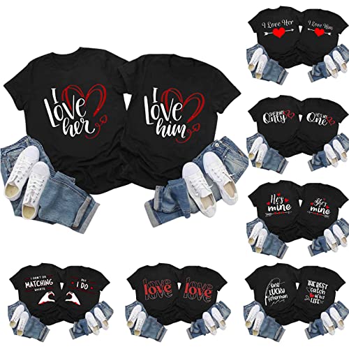 Matching Couple Shirts Set Men Women Short Sleeve Couple T-Shirt Tops for Husband and Wife Gift Wedding Valentine Black