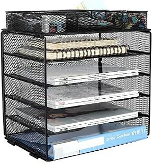 EasyPAG 5 Tier A4 Mesh in Tray Desk Tidy File Holder Magazine Organiser Paper Storage Desktop Office Supplies Organiser Rack,Black