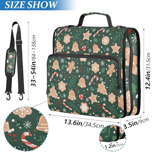 Image of 3 Ring Zipper Binder with Shoulder Strap Christmas Gingerbread Snowflakes 1.5 inch Binders Keeper Large Capacity Multi Pockets for School Office Supplies