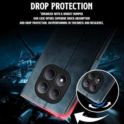 Image of WOW IMAGINE Shock Proof Flip Cover Back Case for Mi Redmi Note 15 5G 2025 | Poco M8 5G (Magnetic Button Flip Case | Wallet Pockets & Stand | Leather Finish | Oxford Blue)