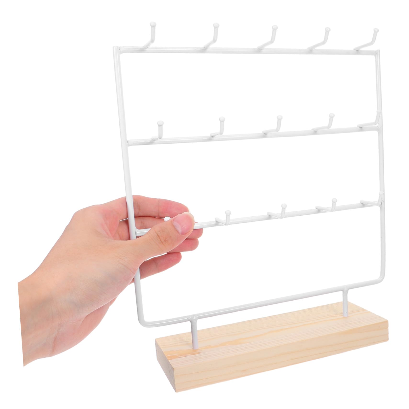 TOYANDONA Espositore in Ferro e Legno 3 Livelli Orecchini Bianco