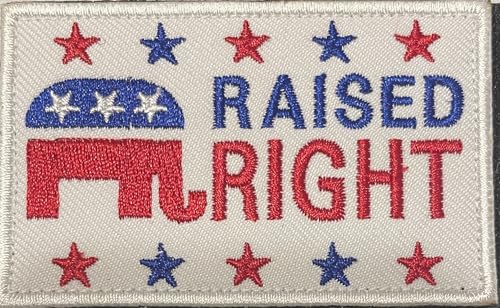 Raised Right Republican Embroidered Morale Patch White 3x2 inches Hook and Loop Backing for Hats Backpacks Bags Vests