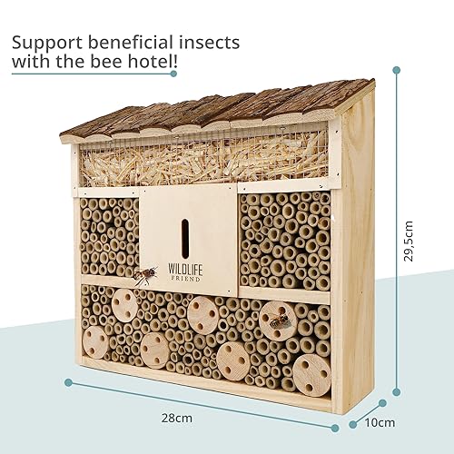 Wildlife Friend I Bee Hotel Insect Hotel - 29.5 x 28 x 10 cm - untreated, Solid Wood bee House for Bees, Ladybugs & lacewings - Hanging Insect House & Nesting aid - Image 3