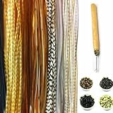 Feather Hair Extension Kit – 21 Piece Set, 10 Long Genuine Feathers Ranging from 7 to 11 Inches, Includes 10 Micro Beads & Hook Tool (Colors Chosen Randomly)