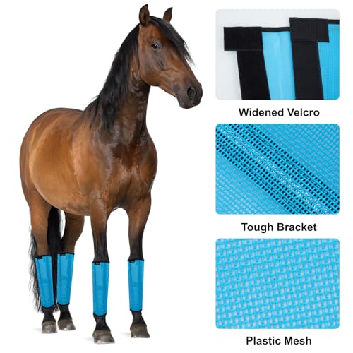FOXLVDA Horse Fly Boots, Adjustable Fly Boots for Horses Set of 4, Comfortable Horse Leggings, Breathable Plastic Mesh Material, Horse Supplies for Reduces Stress & Leg Fatigue (Blue)