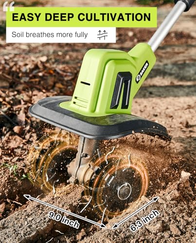 Saker 22V Cordless Electric Garden Tiller Cultivator, Lightweight Rototiller for Gardening, 9-Inch Tilling Width, 6.3-Inch Depth for Soil Preparation, Weeding, and Gardening Two Batteries with Charger - Image 3