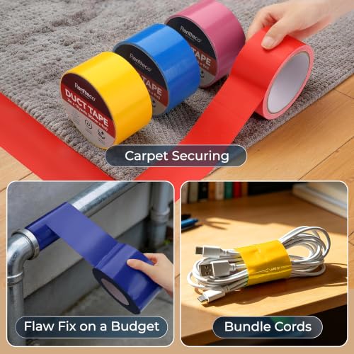 Image of Reniteco 3 Pack Duct Tape, 2 in x 10 Yards Heavy Duty, High-Density Mesh - Clean Tear, No Residue, Waterproof, UV Resistant, for DIY, Color-Coding, Home & Outdoor (Red, Navy Blue, Yellow)