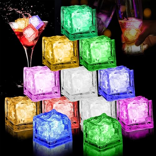 Herbst 12 Stück Bunten Leuchtende Eiswürfel Badespielzeug LED Eiswürfel für Getränke Badewannenspielzeug Wasserspielzeug Light Up Sensorik Spielzeug