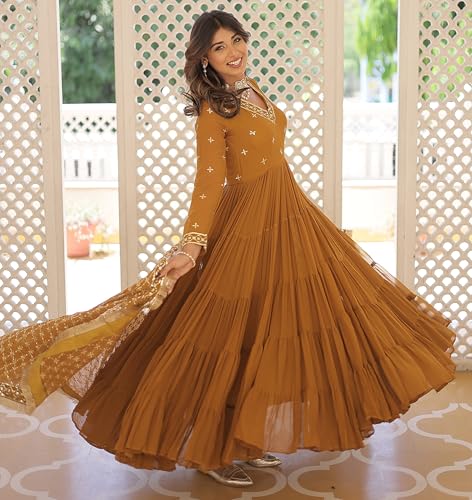 Image of Wedani Georgette Sequins Embroidered Work Anrakali Kurta Set for Women