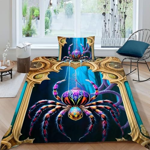 Housse de couette araignée single 135x200 microfibre imprimé 3D fermeture éclair garçon - 3