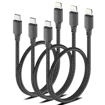 1.5ft USBC to Lightning Cable for iPhone, [MFi Certified] 3Pack Braided Short Type C to Lightning Cable PD Fast Charging 1.5FT USB C iPhone Charger Cord for iPhone 14/13/12/11Pro/X/XR/8/7/6s/Plus/iPad