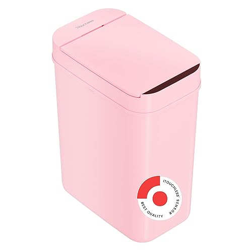 iTouchless Cubo de basura de baño rosa con sensor de 3 galones, delgado, sin contacto, pequeño, automático, con tapa, control de movimiento