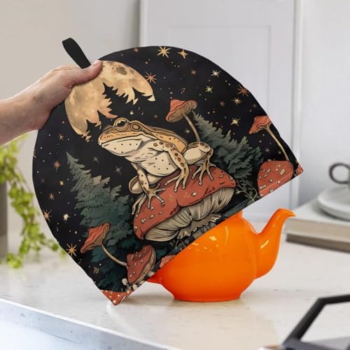 Image of Generic Hudotybom Mushroom Frog Tea Cozy for Teapot Insulated Large Teapot Cover to Keep Warm Tea Kettle Cover Machine Washable Coffee Pot Cloth Covers Kitchen Home Decorations, CZA49