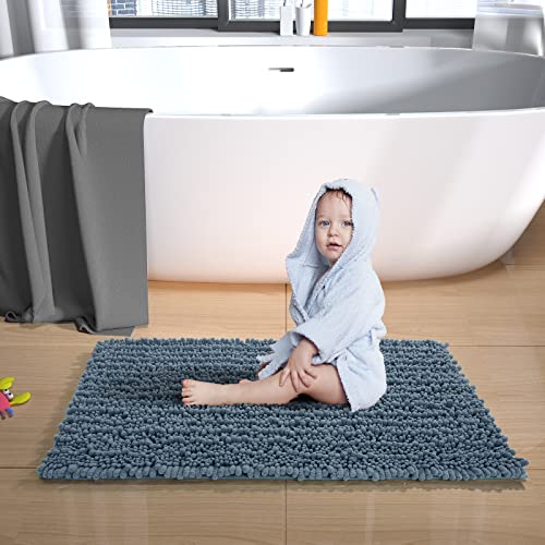 Yimobra Original Luxury Chenille Bath Mat, 55.1 X 24 Inches, Soft Shaggy And Comfortable, Large Size, Super Absorbent And Thick, Non-Slip, Machine Washable, Perfect For Bathroom, Denim Blue #TOP6