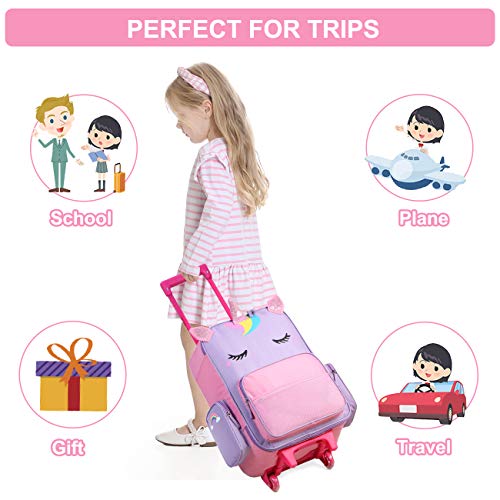 Image of VASCHY Rolling Luggage for Kids, Cute Travel Suitcase for Boys Girls with Wheels, Pink Unicorn, 20.5 inches (L) x 13.8 inches (W) x 6.7 inches (H)