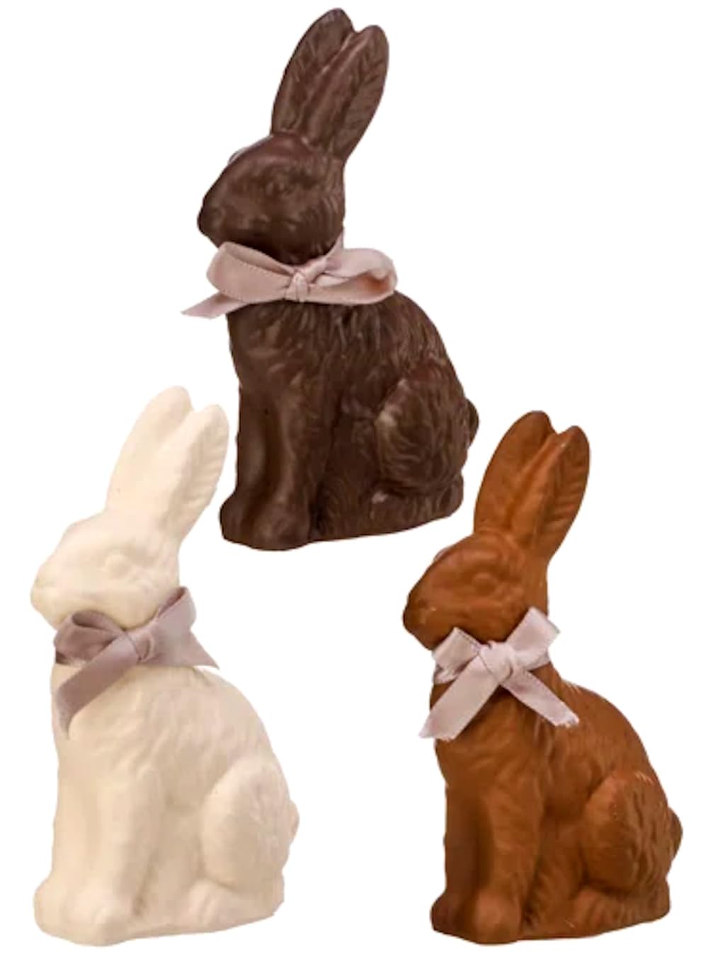 The Bridge Collection 4" Resin Chocolate Bunnies with Bows Figurines - Set of 3 - Chocolate Easter Decorations - Candy Bunny Figurine - White Easter Bunny