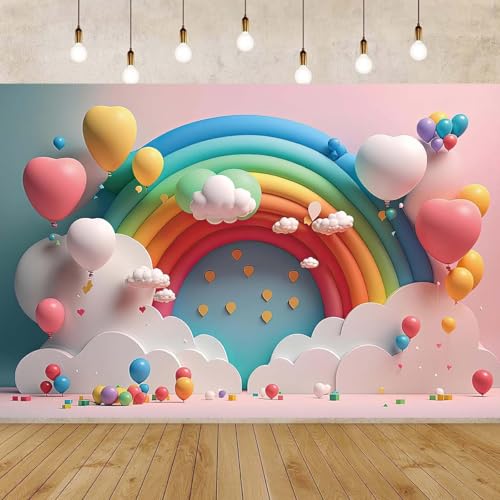 Fondo para fotografía Arcoiris con globos 7x5 pies miniatura 2
