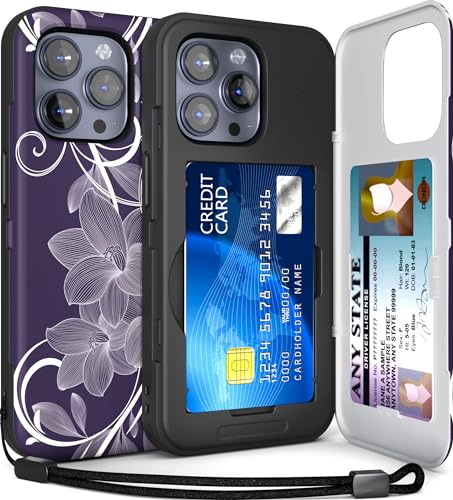 Coque portefeuille iPhone 15 Pro Max TORU CX avec porte-cartes caché et miroir motif fleurs