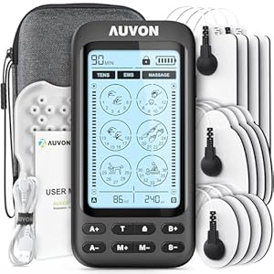 AUVON 3-in-1 36 Modes TENS Unit Muscle Stimulator for Pain Relief, Rechargeable EMS Machine with 40h Battery Life, TENS Machine with 12 Snap Electrode Pads and 1 Professional EVA TENS Travel Case