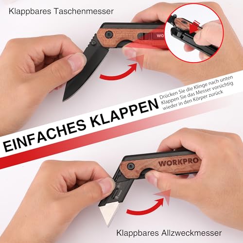 WORKPRO 2-IN-1 Taschenmesser Klappbares Universalmesser, Aluminium – Ansicht 4