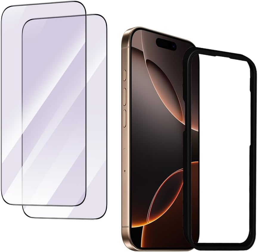 PERFECTSIGHT 2 Pack Anti Blue Light Screen Protector for iPhone 16 Pro 2024 6.3 inch, 6X Stronger HD Clear Blue Light Blocking Tempered Glass – Eye Protection